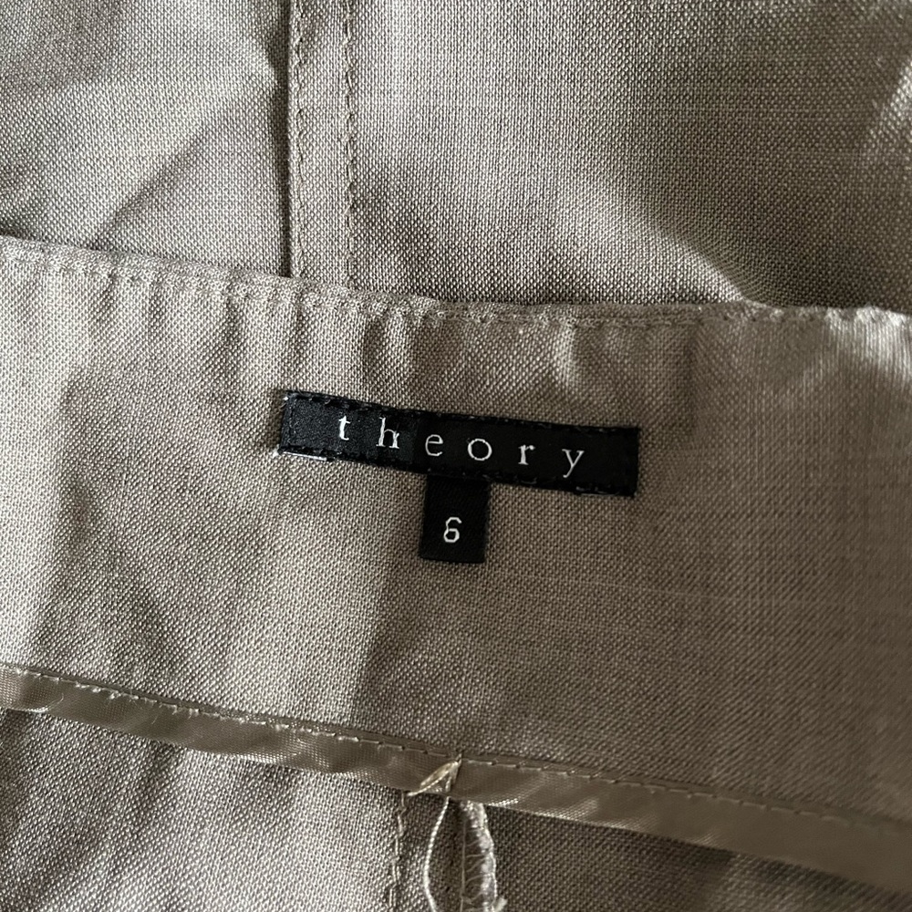 THEORY minimalist chic tan wool blend flare skirt size 6 like new - Picture 5 of 7